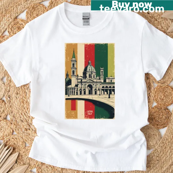 Vintage-style t-shirt featuring Italian travel-themed graphics.