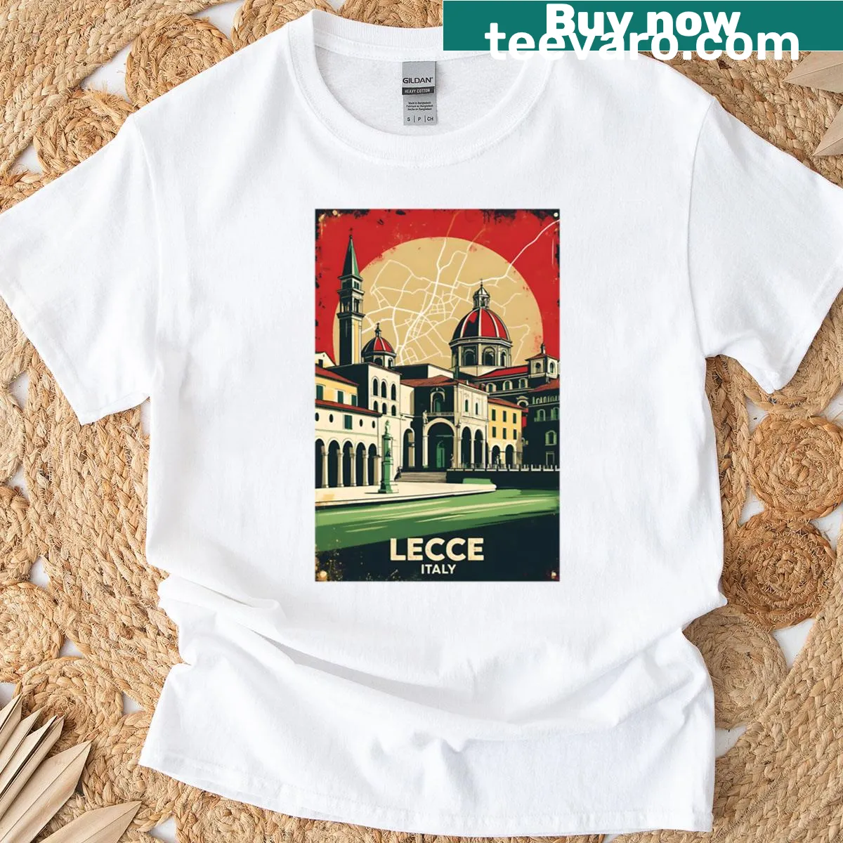 Vintage travel t-shirt featuring Lecce Italy graphic — on a men's t-shirt