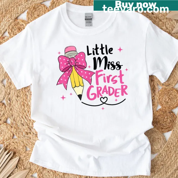 Cute 1st grade back-to-school t-shirt for girls with pencil design.