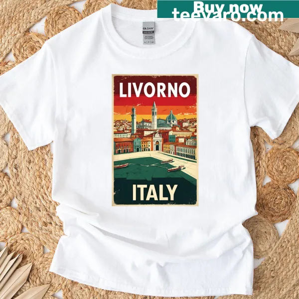 Vintage travel t-shirt featuring Livorno Italy with classic typography