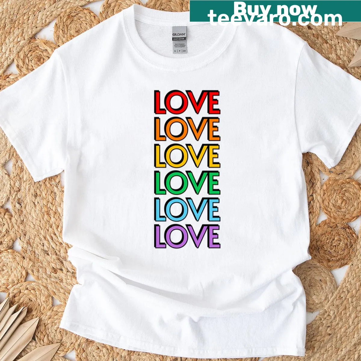 Rainbow colors heart graphic t-shirt for LGBTQ+ pride — on a men's t-shirt