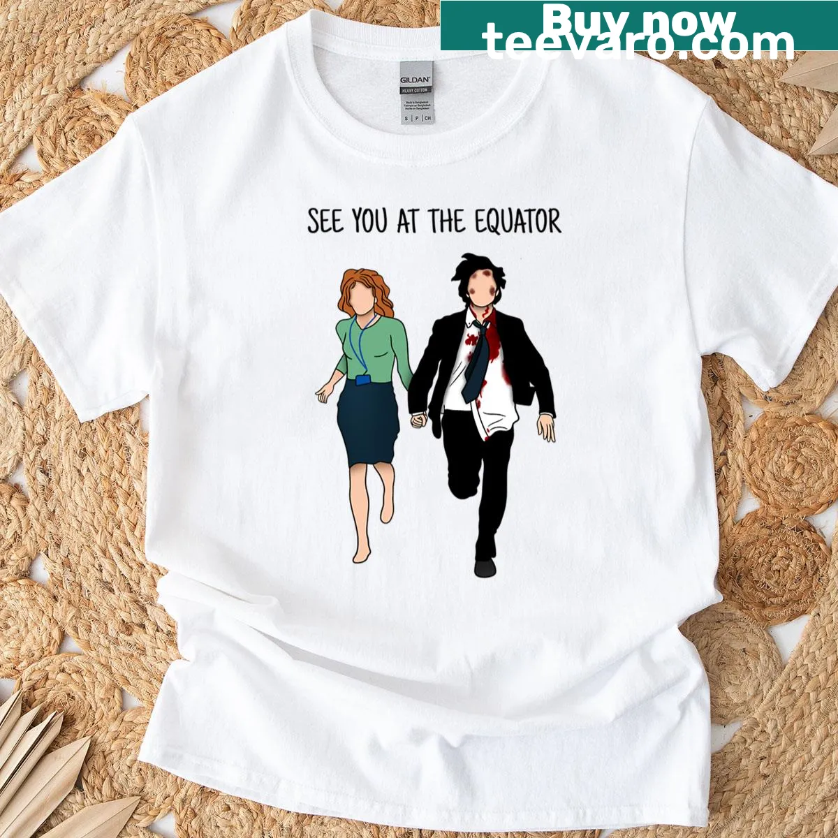 Whimsical t-shirt featuring an illustration of the equator — on a men's t-shirt