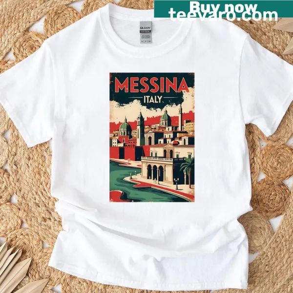 Vintage distressed T-shirt featuring Messina, Italy imagery