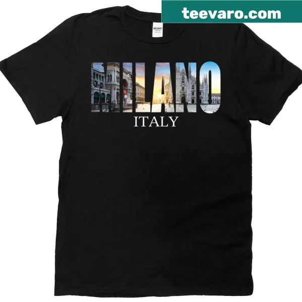 Graphic t-shirt featuring iconic Milan, Italy landmarks