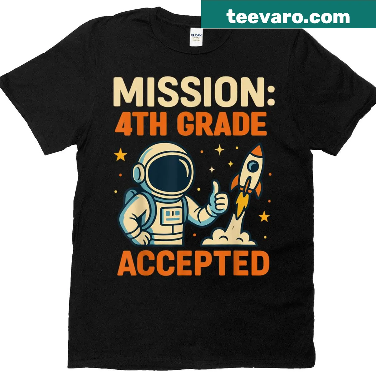 Typography T-shirt stating 'Mission Fourth: 4th Grade Accepted' — on a men's t-shirt