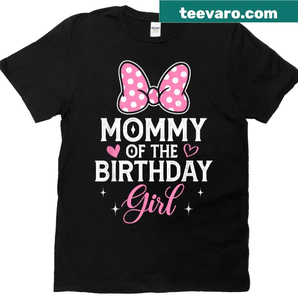 Mommy of the Birthday Girl t-shirt with a pink bow graphic