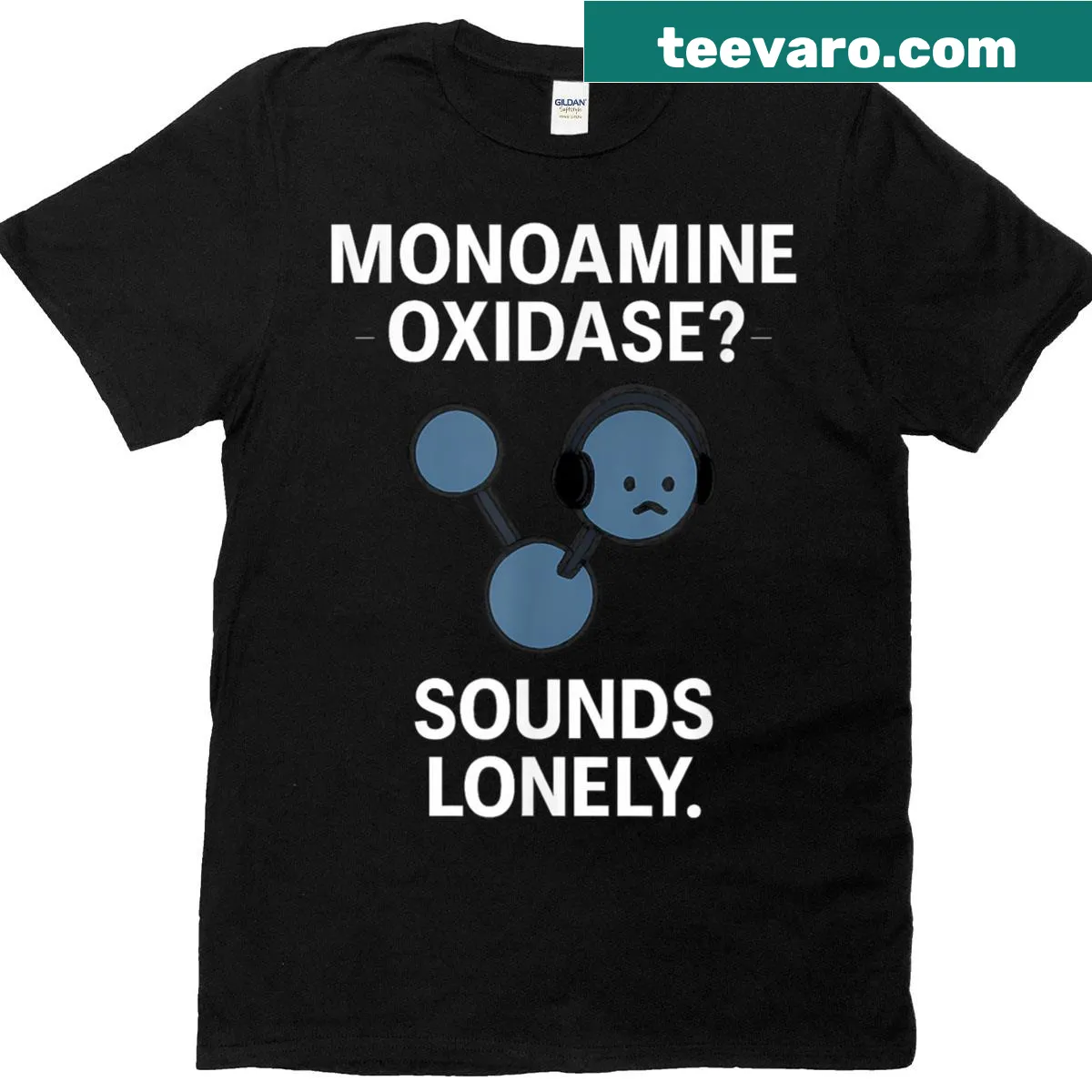 Graphic of Monoamine Oxidase molecule on a humorous t-shirt — on a men's t-shirt