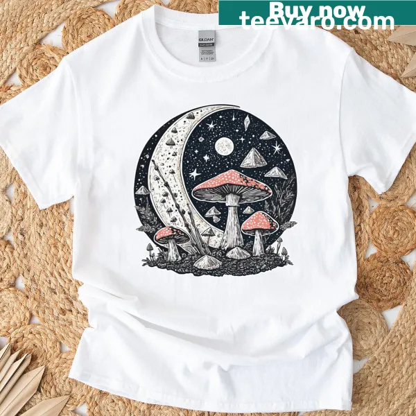 Illustrated t-shirt with moon magick and crystal spores design