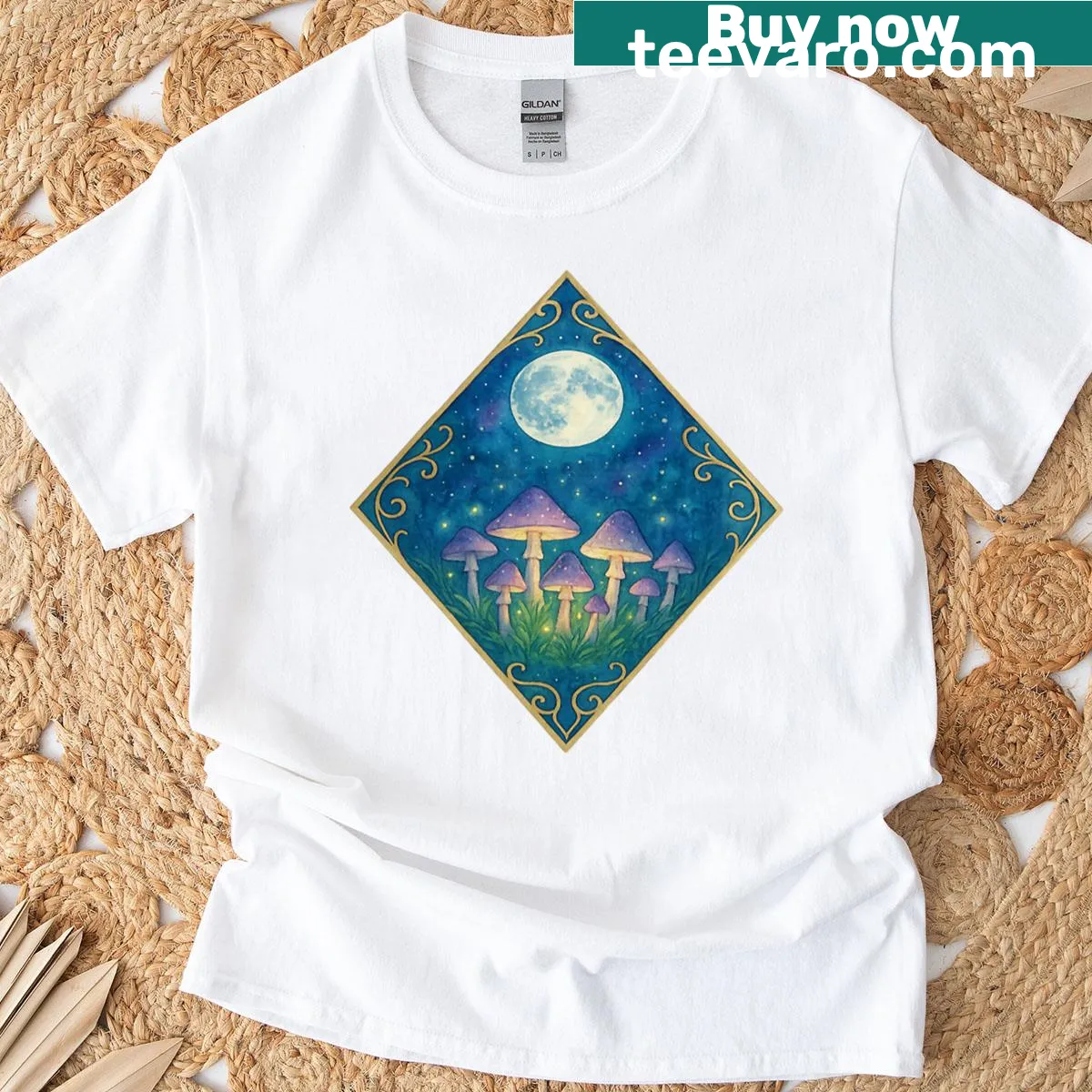 Whimsical t-shirt featuring a moonlit fairy ring design — on a men's t-shirt