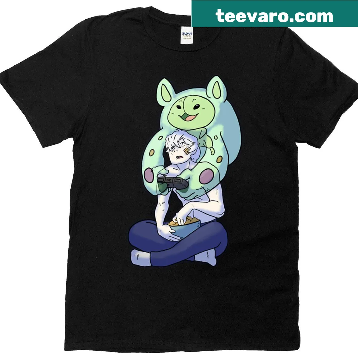 Illustrated Mori Gamer t-shirt featuring quirky gaming elements — on a men's t-shirt