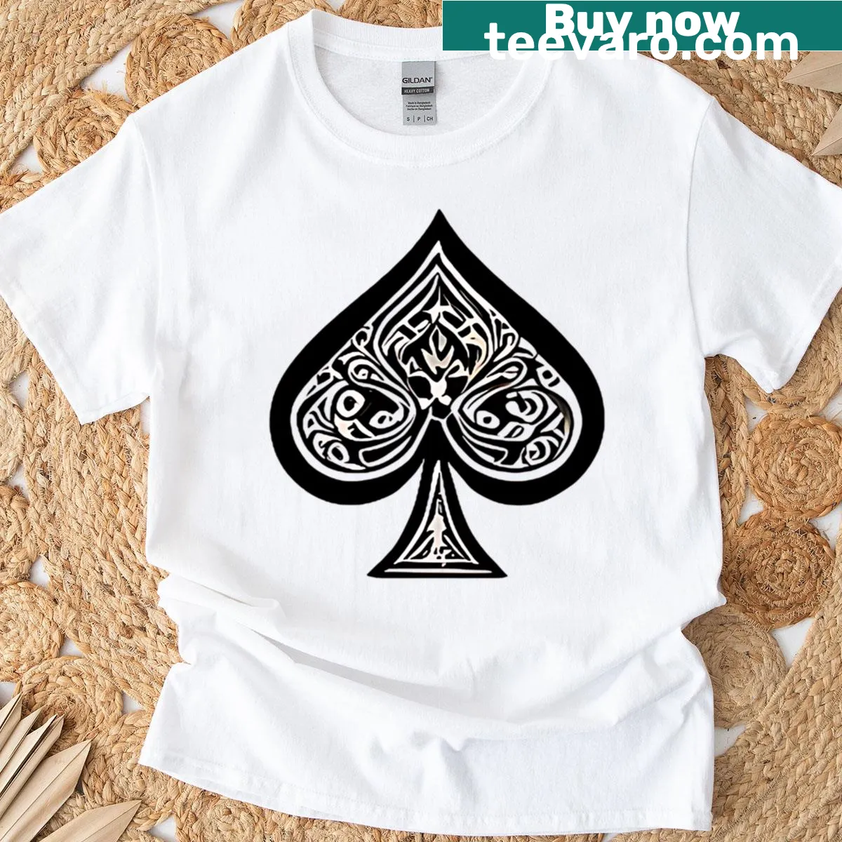 Abstract black spade art t-shirt with fluid line design — on a men's t-shirt