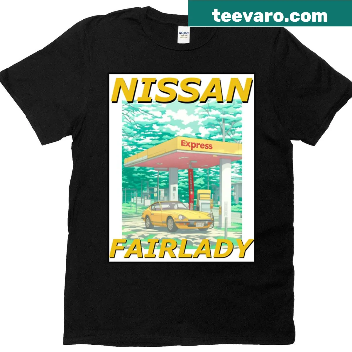 Illustrated graphic of Nissan Fairlady Z on a T-shirt — on a men's t-shirt