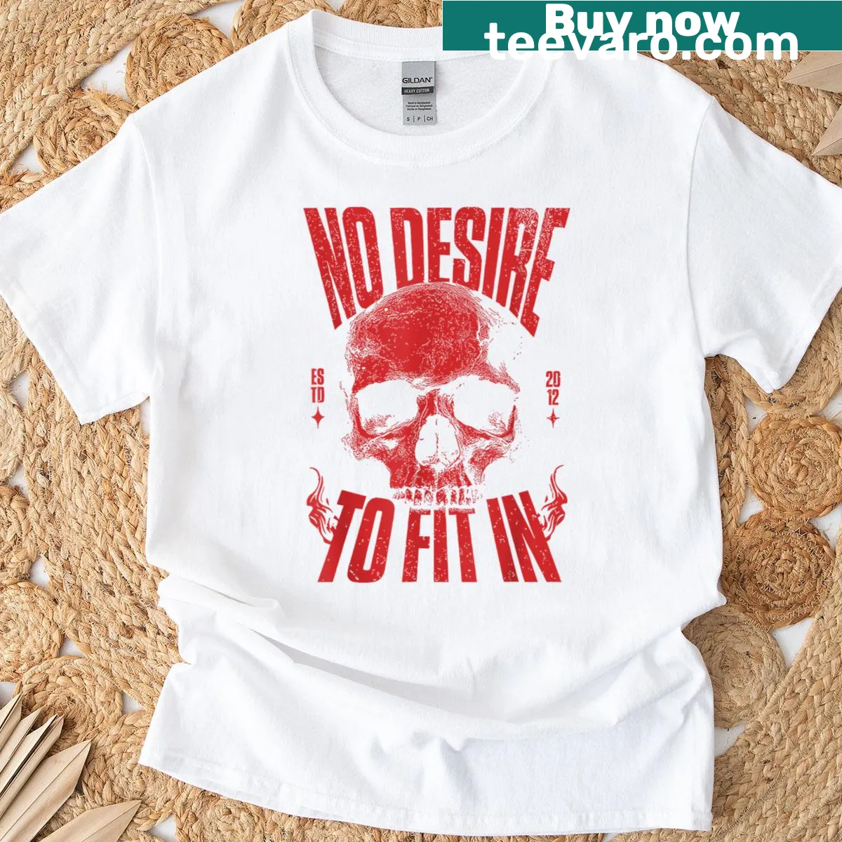 Skull graphic t-shirt with the phrase No Desire To Fit In — on a men's t-shirt