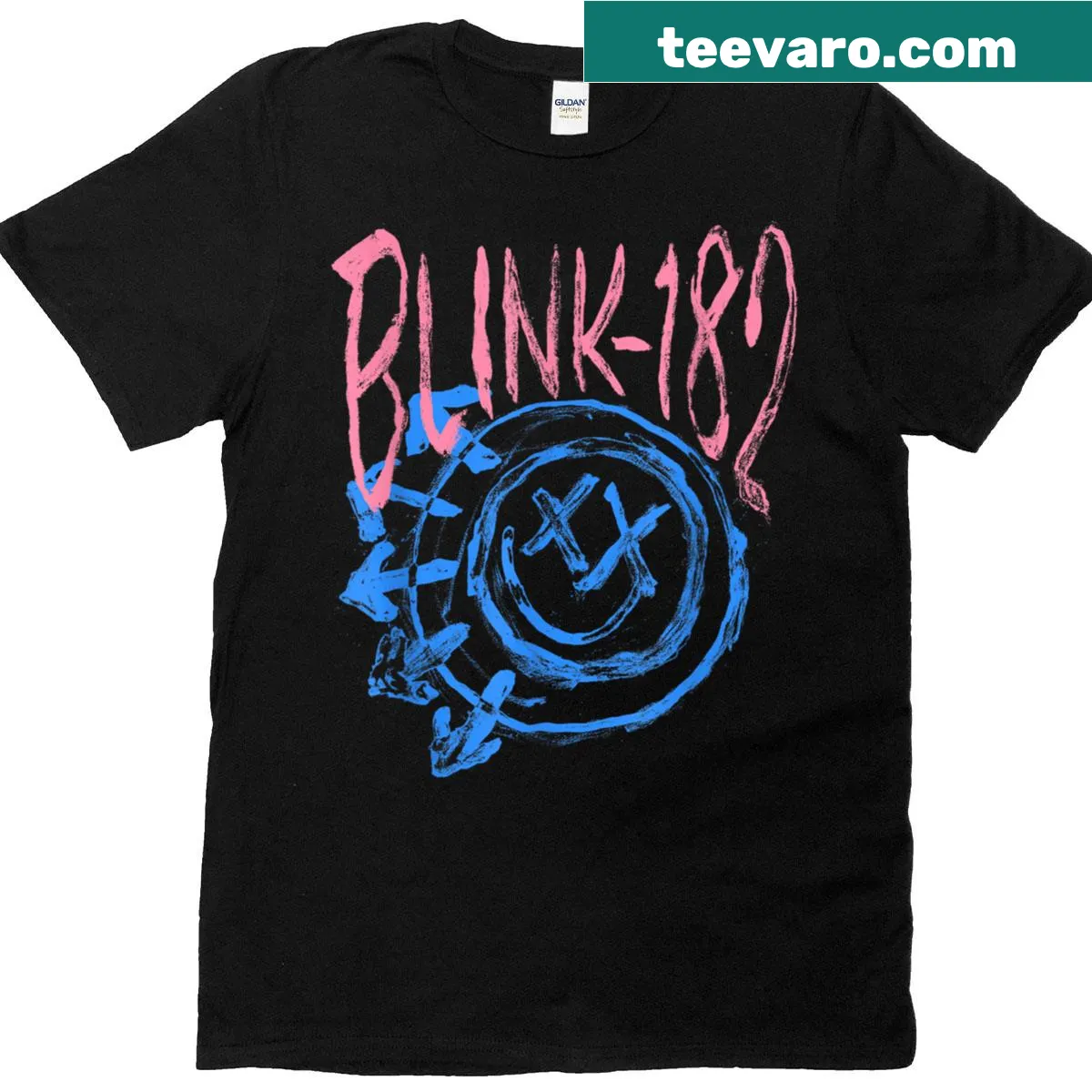 Blink-182 Smiley T-shirt featuring playful graphic — on a men's t-shirt