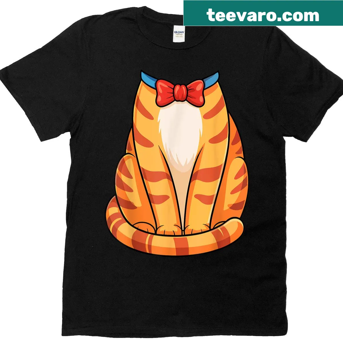 Cute T-shirt featuring a cartoon orange tabby cat — on a men's t-shirt