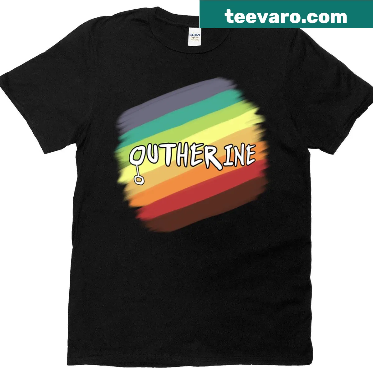 Messy lines forming the word 'Outherine' on a T-shirt — on a men's t-shirt