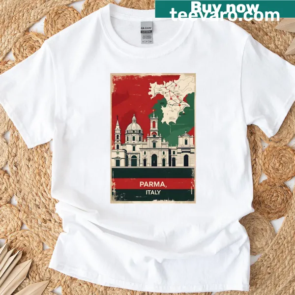 Vintage travel motif t-shirt celebrating Parma, Italy