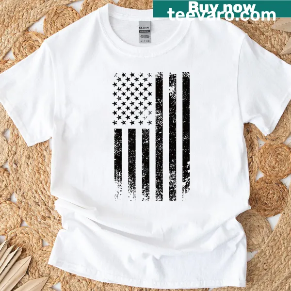 T-shirt featuring a bold patriotic flag graphic