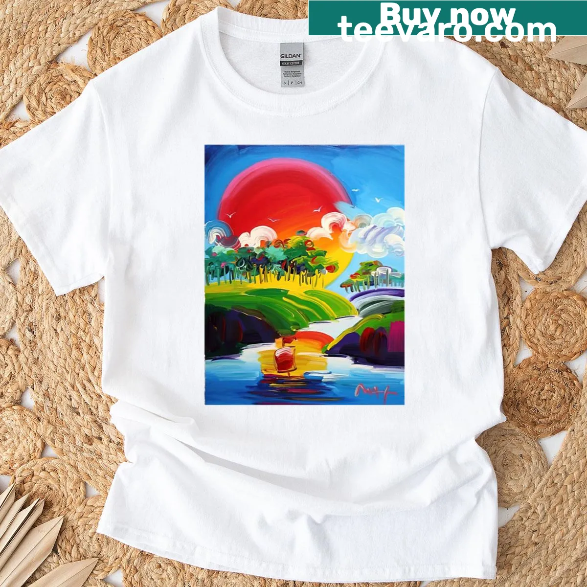 Typographic design on Peter Max Without Borders T-shirt — on a men's t-shirt