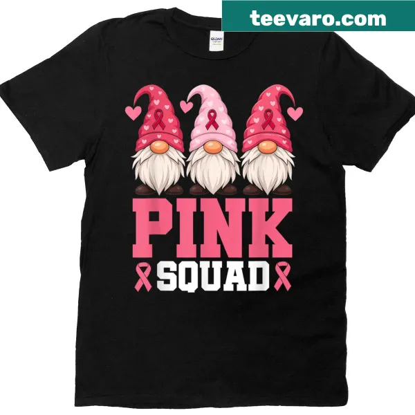 Illustration of pink gnomes with pink ribbons for cancer awareness