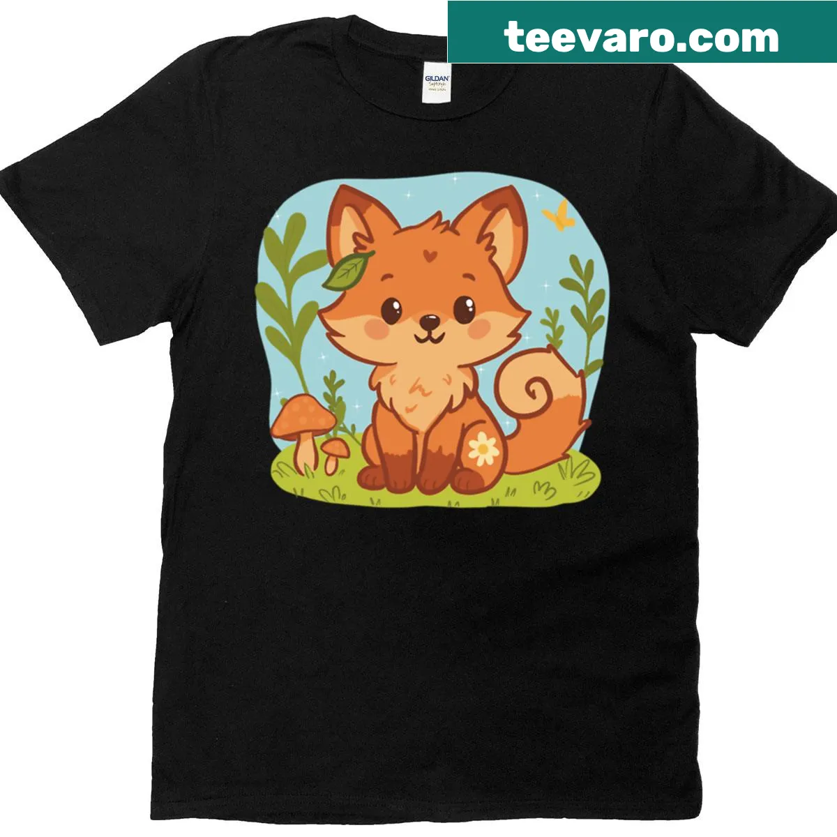 Playful Woodland Fox Cub T-shirt featuring an adorable fox illustration — on a men's t-shirt