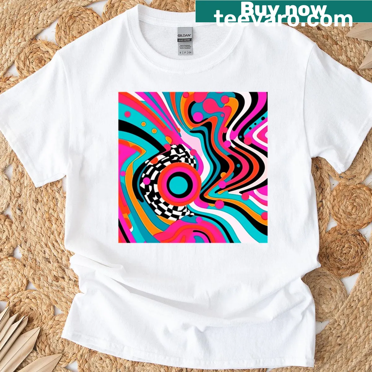 Abstract pop art design t-shirt with typography elements — on a men's t-shirt