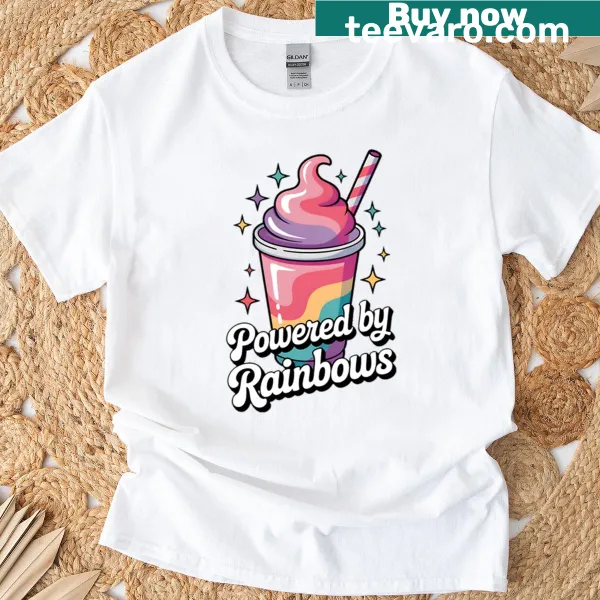Colorful t-shirt celebrating rainbow drinks with line-art