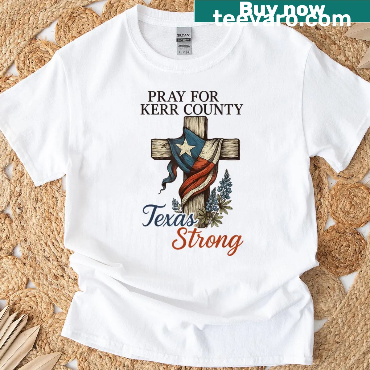 Supportive Texas t-shirt with emblem for Kerr County — on a men's t-shirt