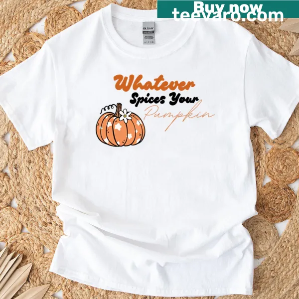 Funny pumpkin spice themed t-shirt with playful illustration.