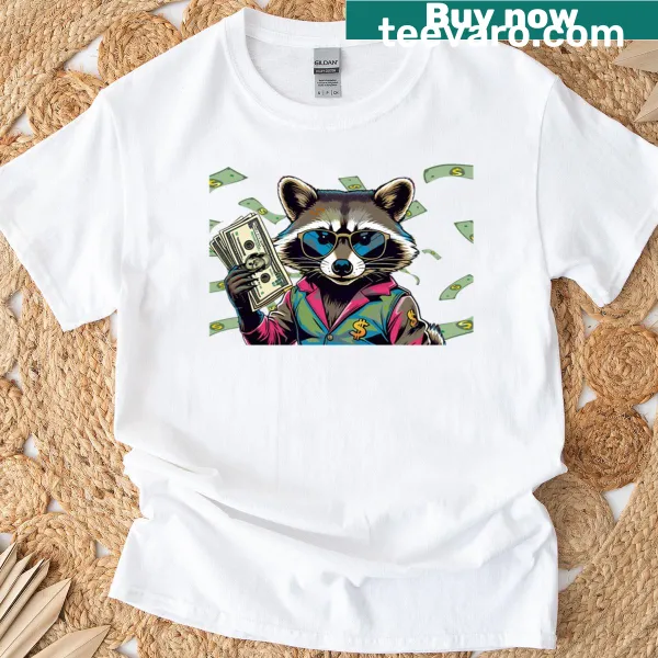 Cute raccoon graphic T-shirt for animal lovers.