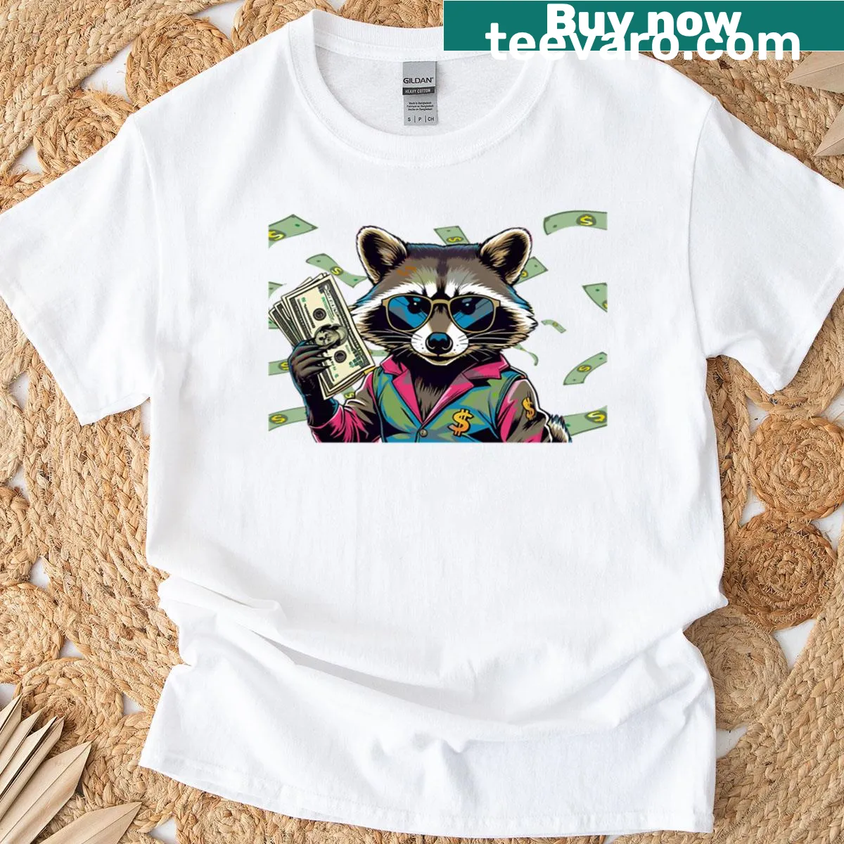 Cute raccoon graphic T-shirt for animal lovers. — on a men's t-shirt