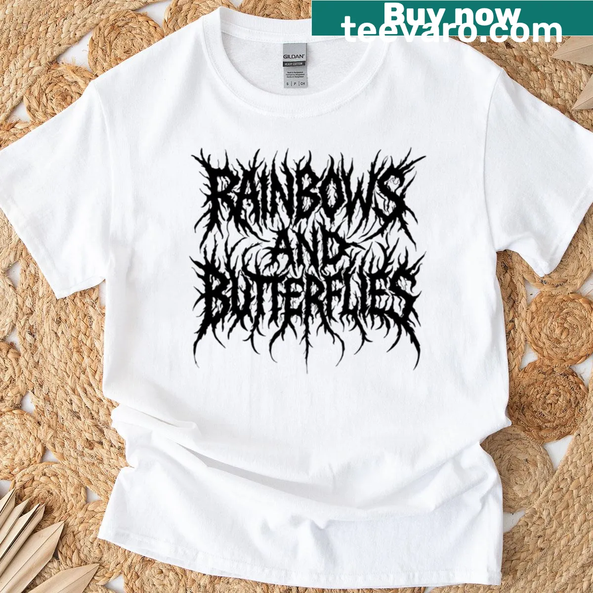 Edgy Rainbows And Butterflies graphic T-shirt — on a men's t-shirt