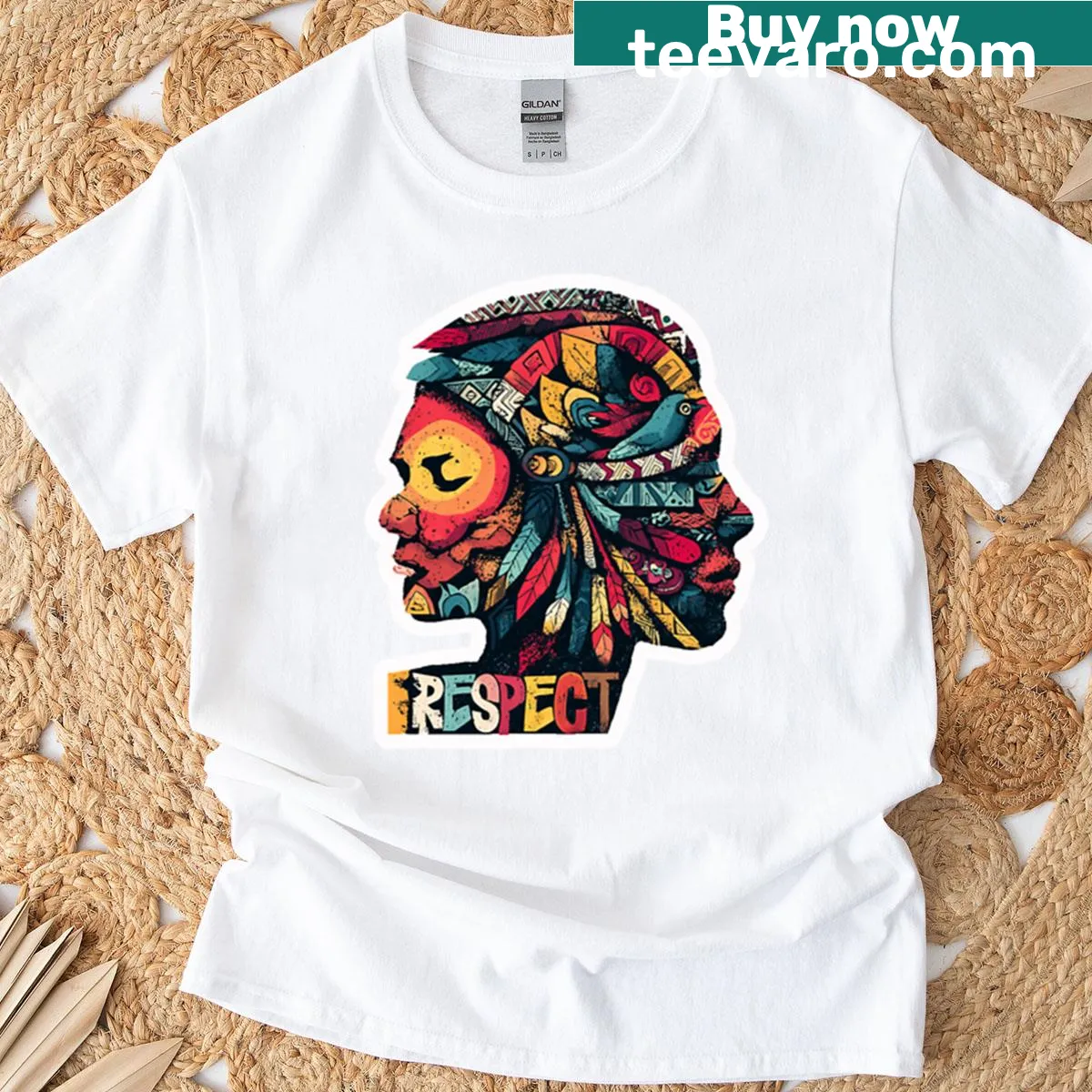 Artistic T-shirt featuring a dual-profile abstract design — on a men's t-shirt
