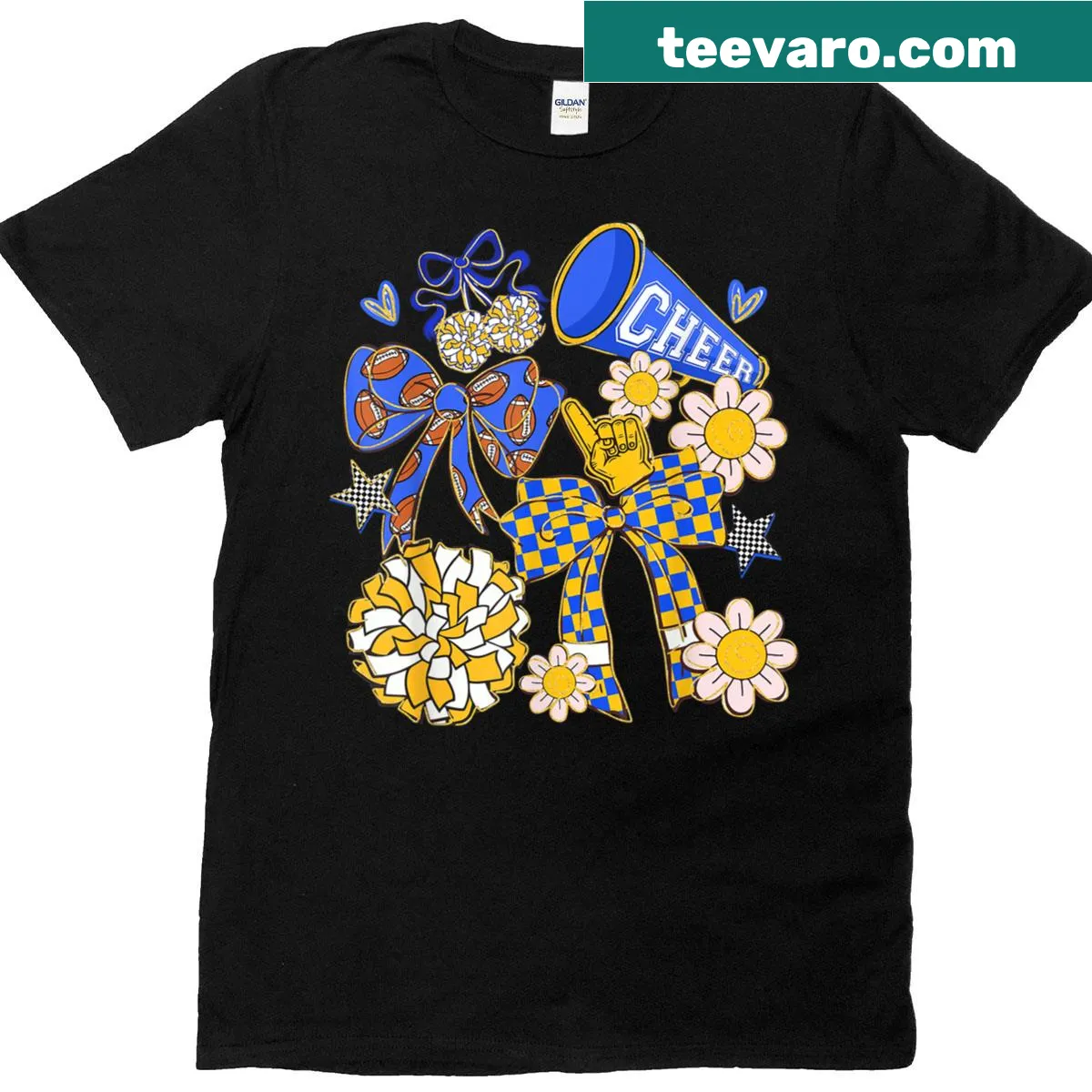 Playful T-shirt featuring a cheerleader bow in retro style — on a men's t-shirt