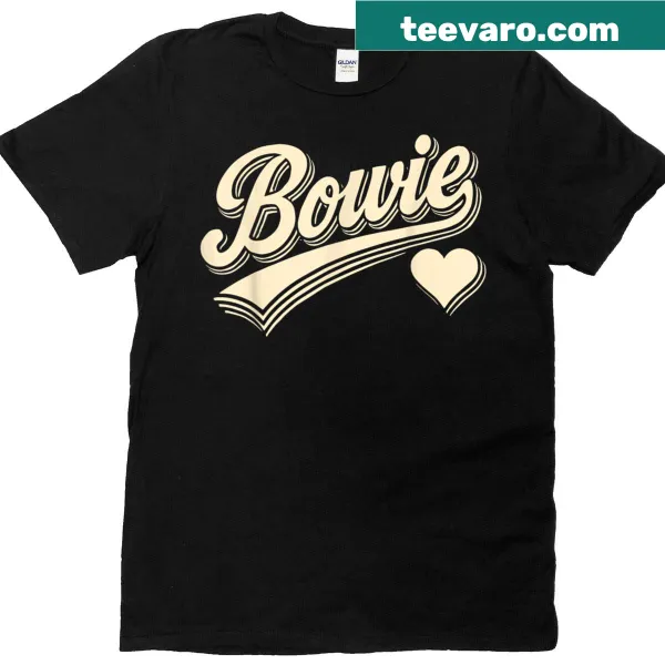 Bowie tribute t-shirt featuring swoosh heart typography
