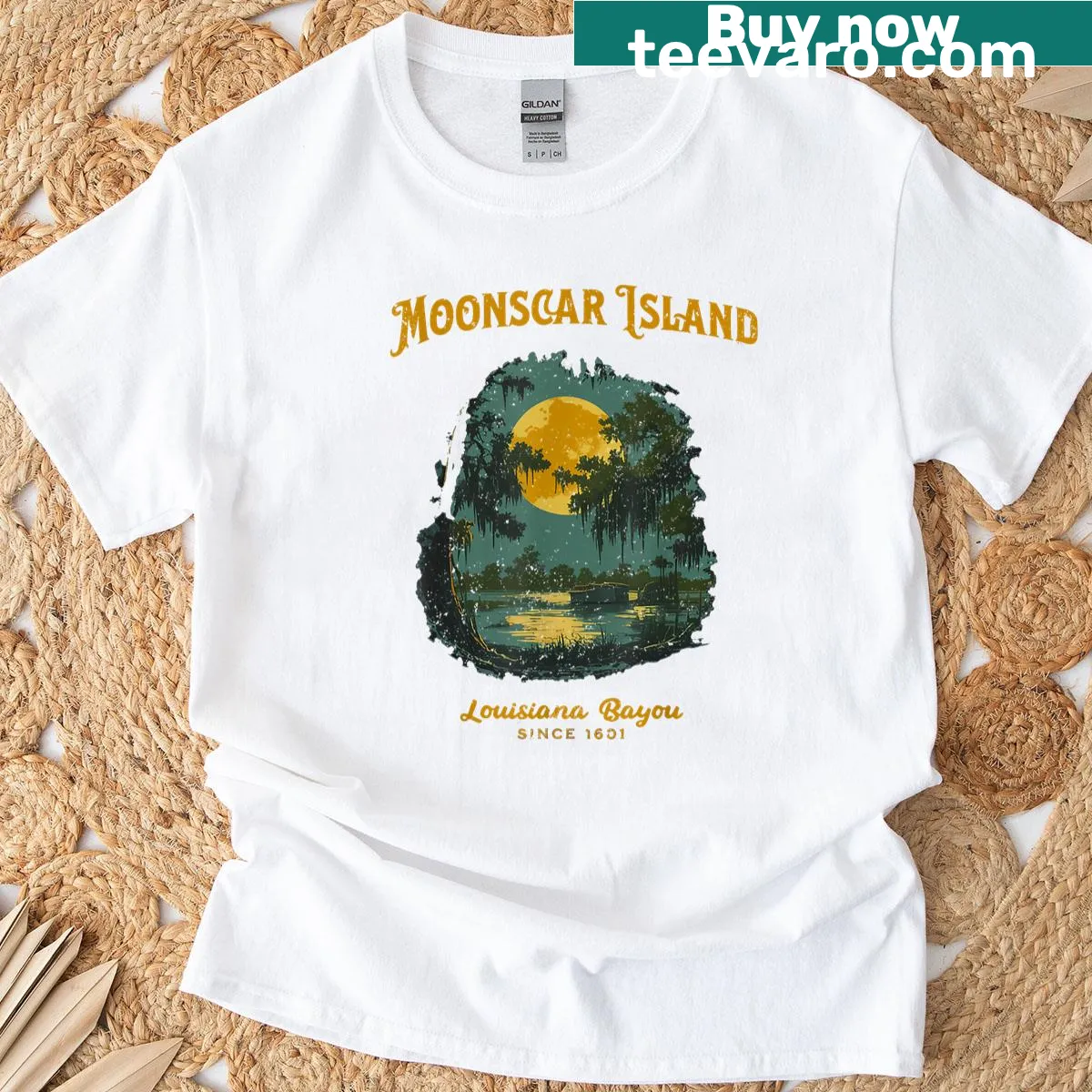 Halloween T-shirt with retro cartoon zombie island design — on a men's t-shirt