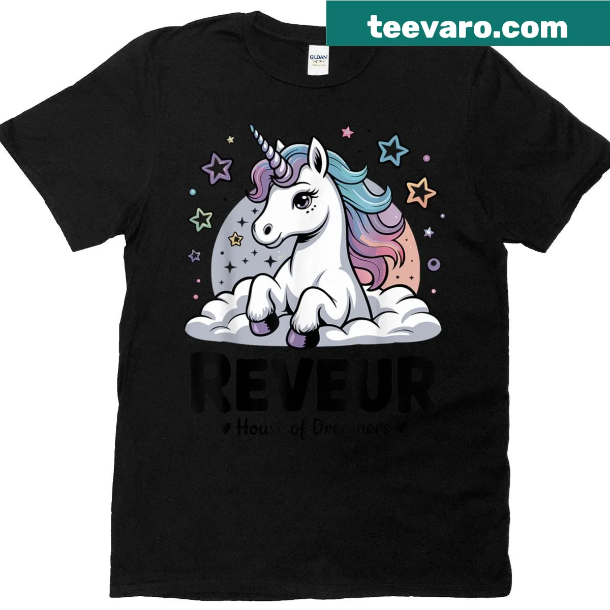 Inspirational T-shirt for teachers with 'Reveur House of Dreamers' text — on a men's t-shirt