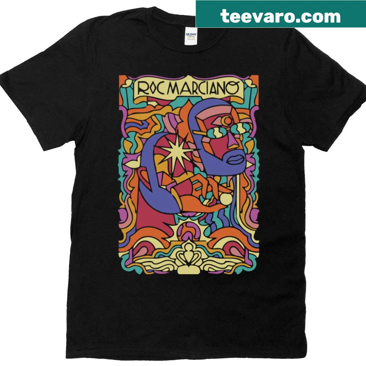 Artistic portrait of Roc Marciano featured on a T-shirt. — on a men's t-shirt