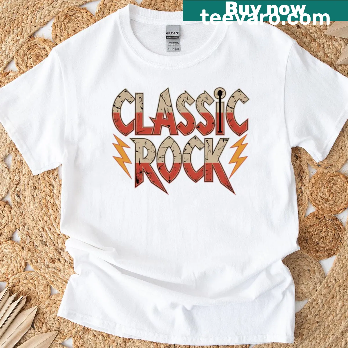 Vintage rock music graphic t-shirt — on a men's t-shirt