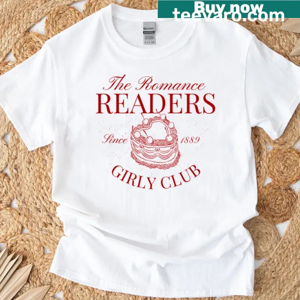 Cute typography 'Romance Reader Girly Club' graphic on t-shirt
