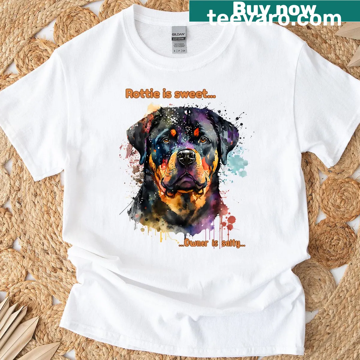 Funny T-shirt with text about Rottweiler and salty owner — on a men's t-shirt