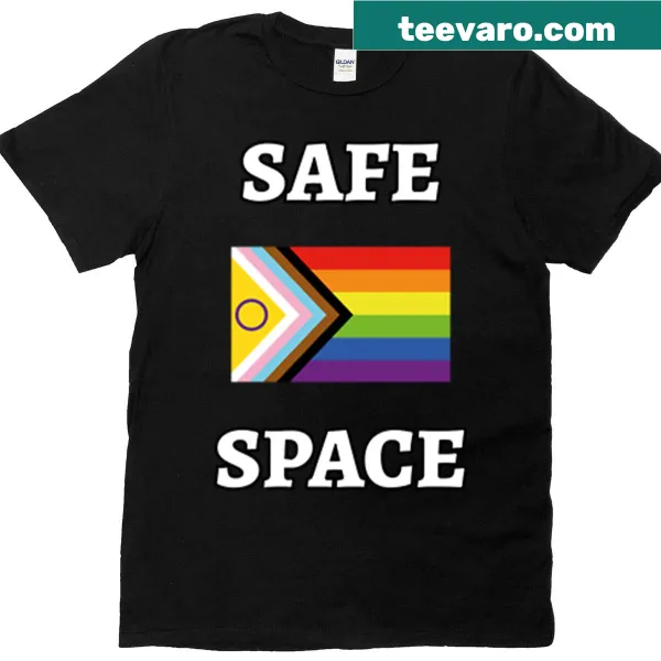 Safe space message for LGBTQ+ community on t-shirt