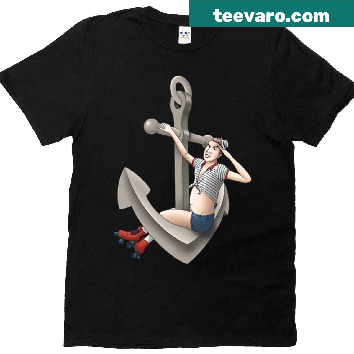 Sailor-themed T-shirt featuring a cheerful sailor and nautical elements — on a men's t-shirt