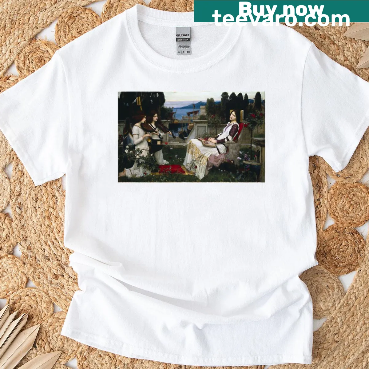 Elegant Saint Cecilia art graphic T-shirt — on a men's t-shirt
