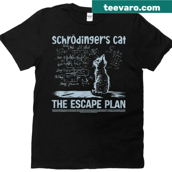 Illustrated Schrödinger's cat T-shirt for science teachers with funny text