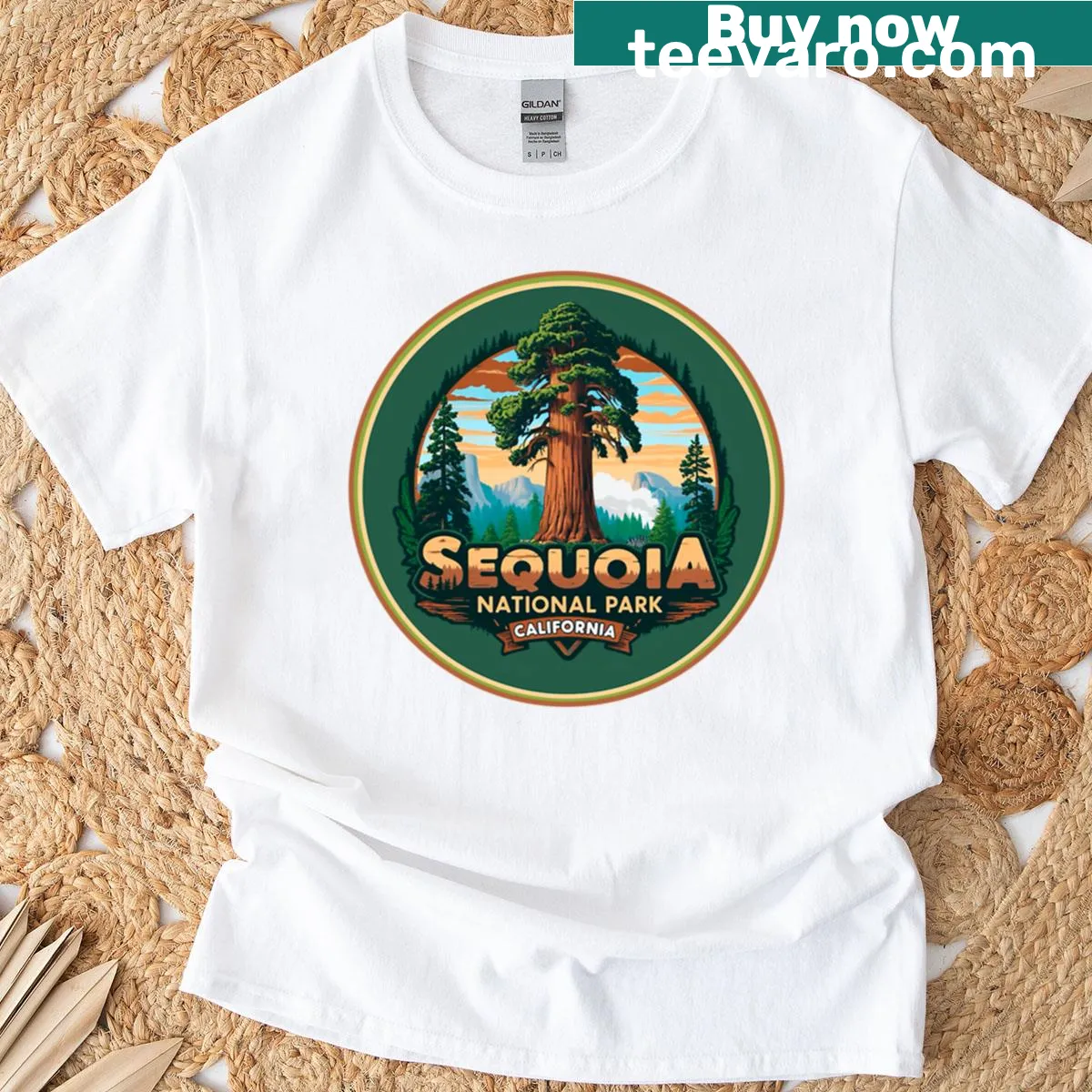 Illustration of Sequoia trees on a T-shirt — on a men's t-shirt
