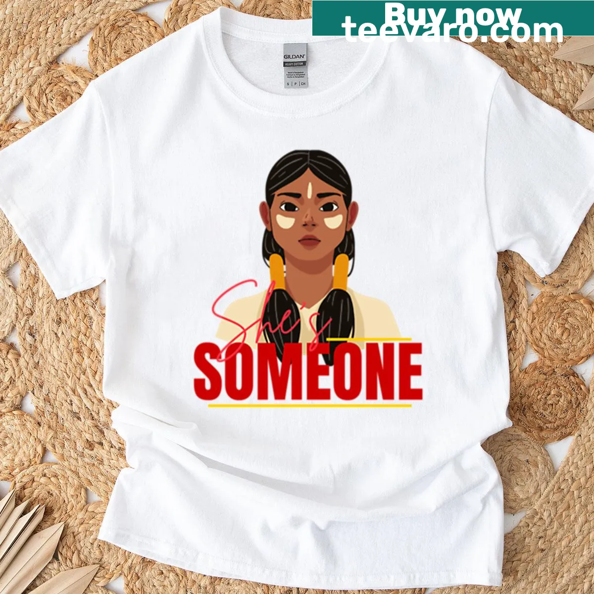 Stylish T-shirt with the phrase 'She’s Someone' in elegant typography — on a men's t-shirt