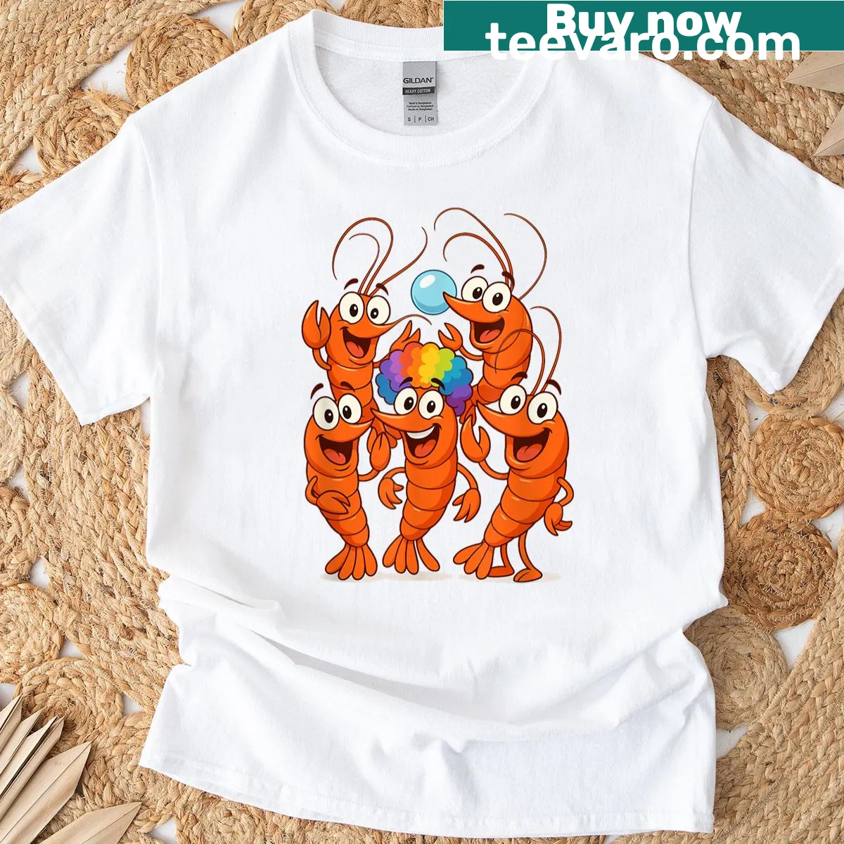 Fun cartoon shrimp design T-shirt for shrimp lovers — on a men's t-shirt