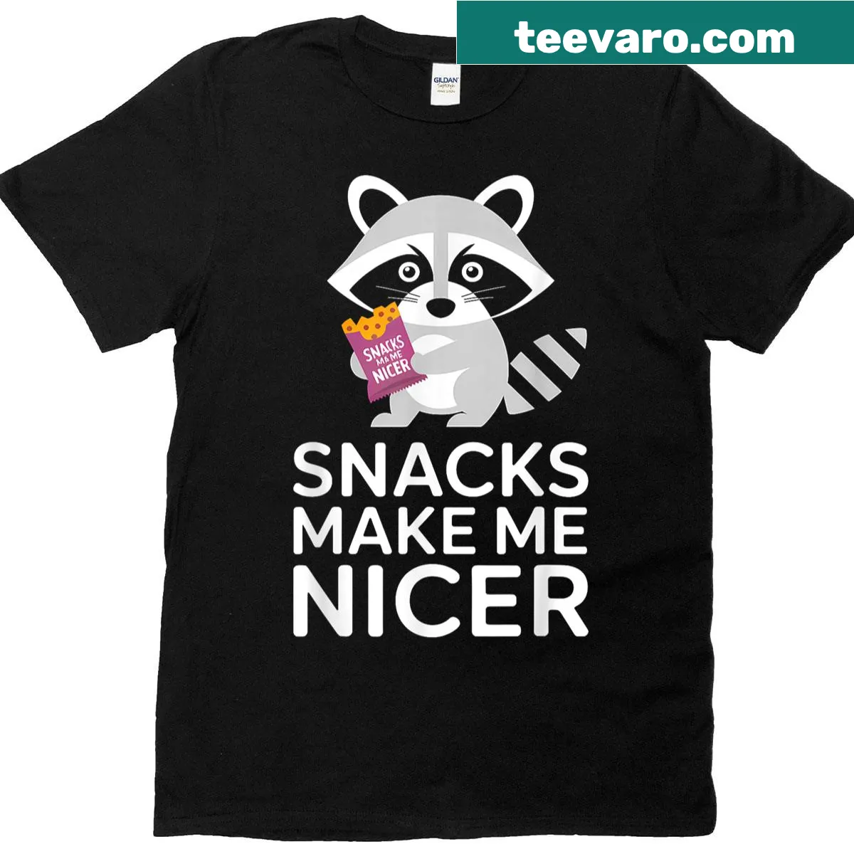 Funny T-shirt featuring a raccoon and snack humor — on a men's t-shirt