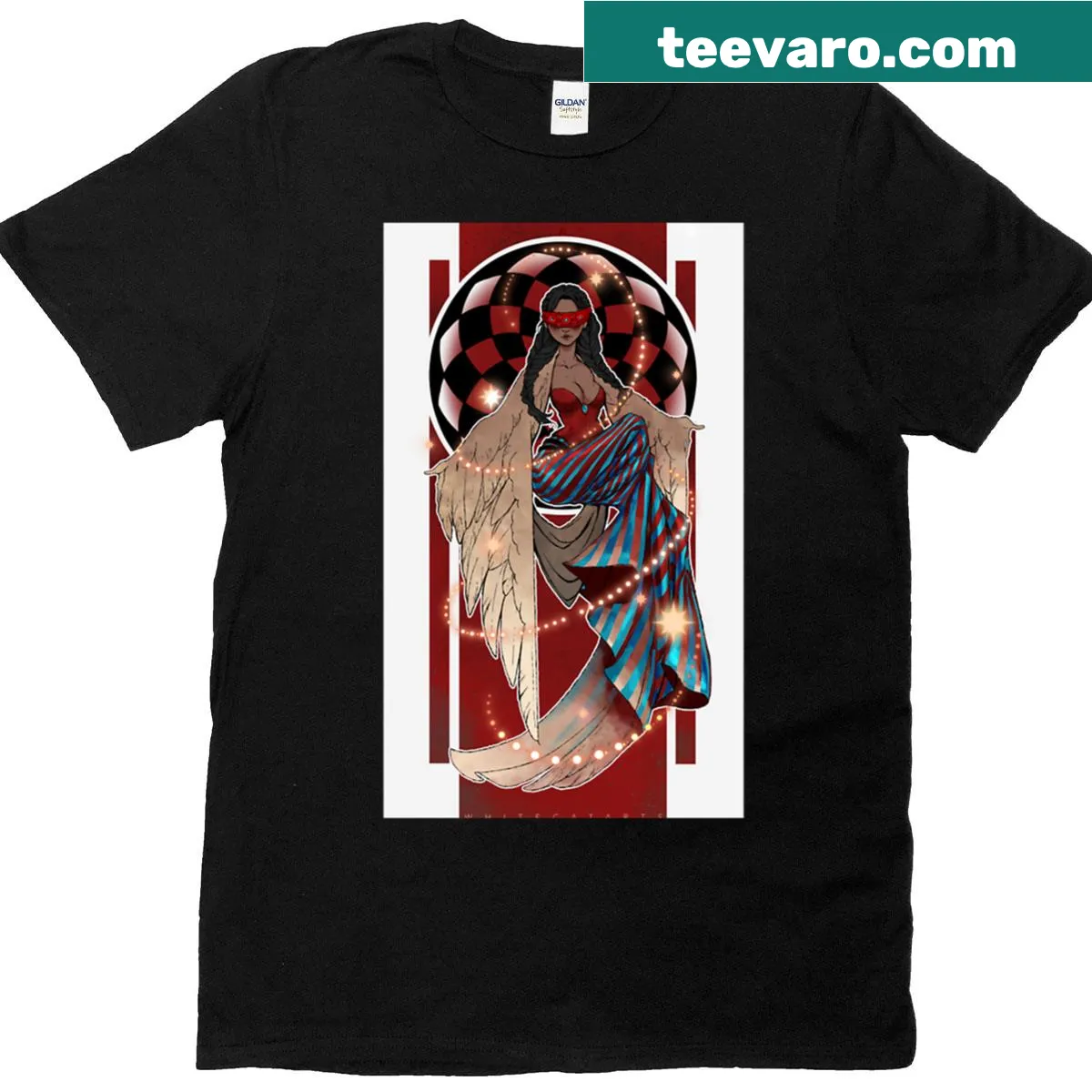 Owl perched on a crescent moon, representing a sorceress theme. — on a men's t-shirt